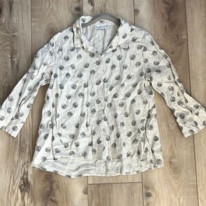 Habitat 100% Linen button-down 3/4 Sleeve Top Abstract Dot Print Size Large
